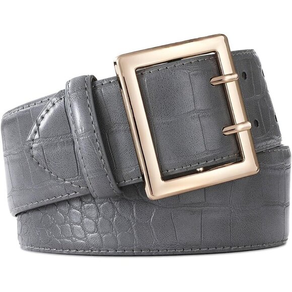 Women Leather Wide Fashion Thick Dress Belt With Gold Buckle Belt Grey Gold main image 5